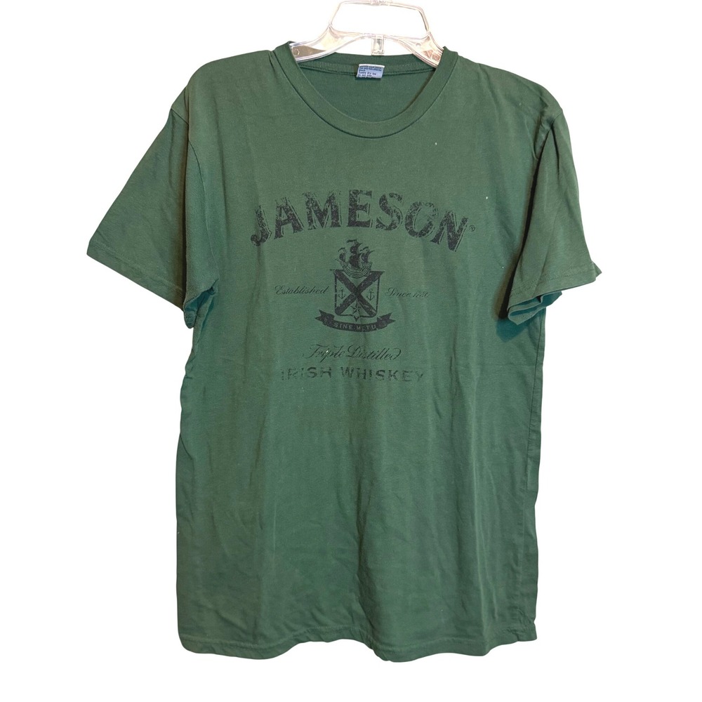 Vintage Jameson Mens Irish Whiskey Graphic Crest Short Sleeve Shirt Green Large